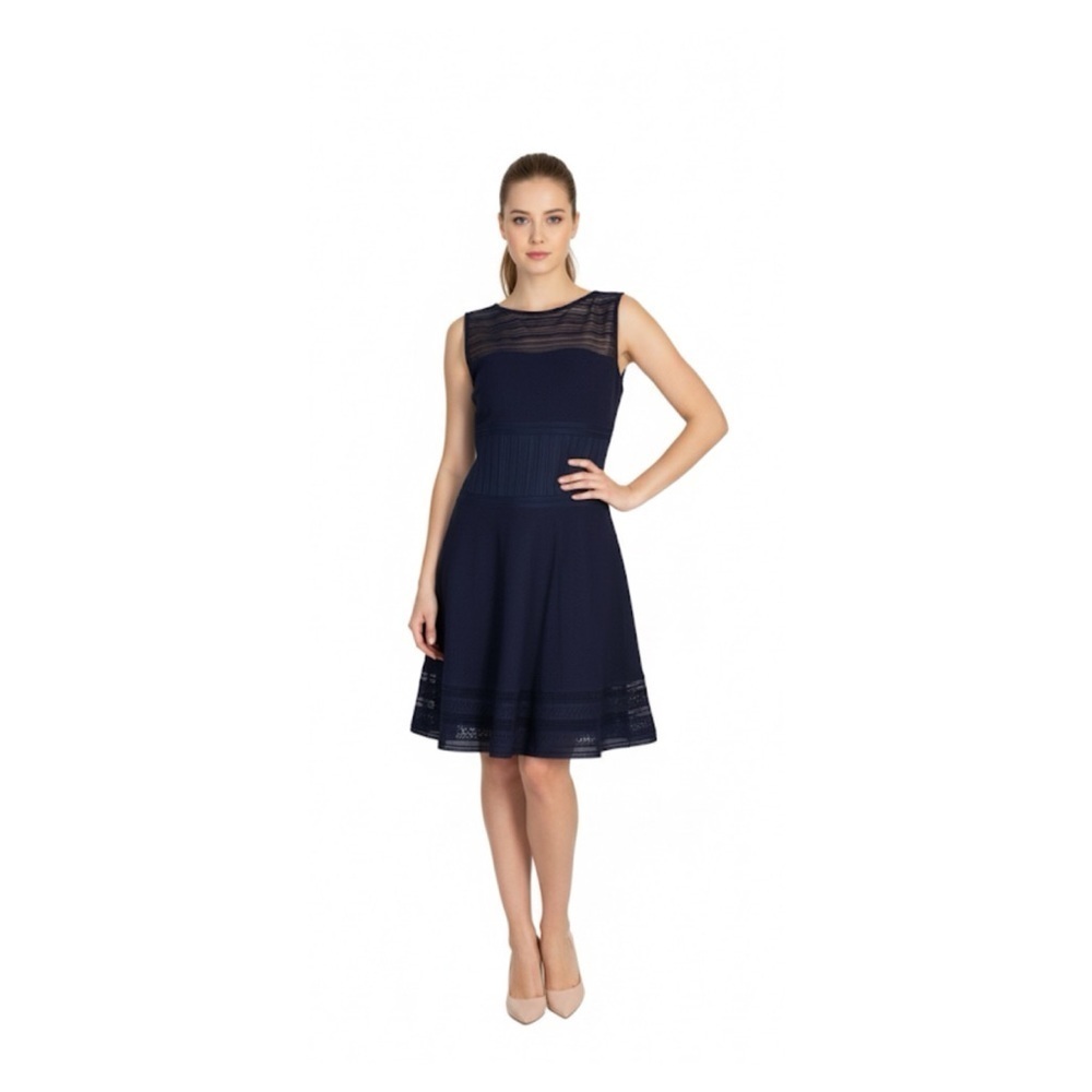 Tadashi Shoji Lace And Crochet Collage Dress (Navy Blue) Sz 16